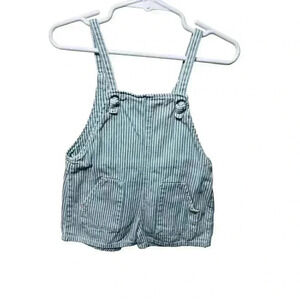 Zara Kids Denim Striped Shortalls Size 9-12 Months Overall Shorts Blue White